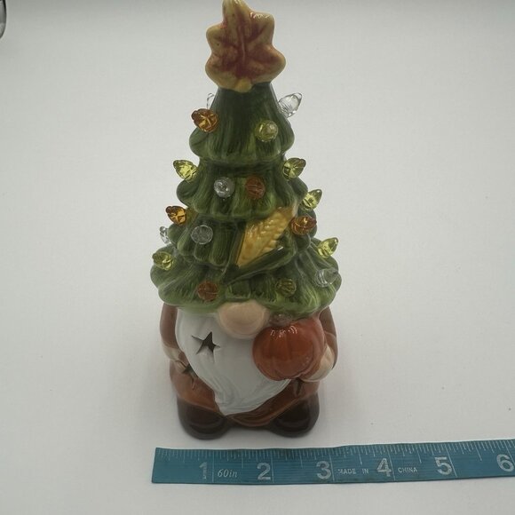 Ceramic 7" Gnome Fall Autumn Pumpkin Thanksgiving Light Up Christmas tree - Picture 13 of 14